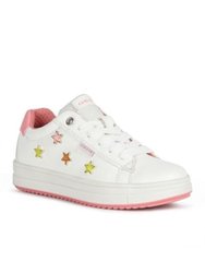 Geox Girls Rebecca Leather Sneakers (White/Fuchsia) - White/Fuchsia