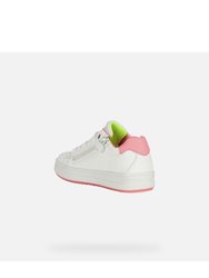 Geox Girls Rebecca Leather Sneakers (White/Fuchsia)