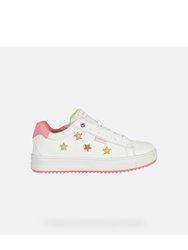 Geox Girls Rebecca Leather Sneakers (White/Fuchsia)