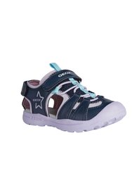 Geox Girls Vaniett Leather Sandals - Navy/Lilac