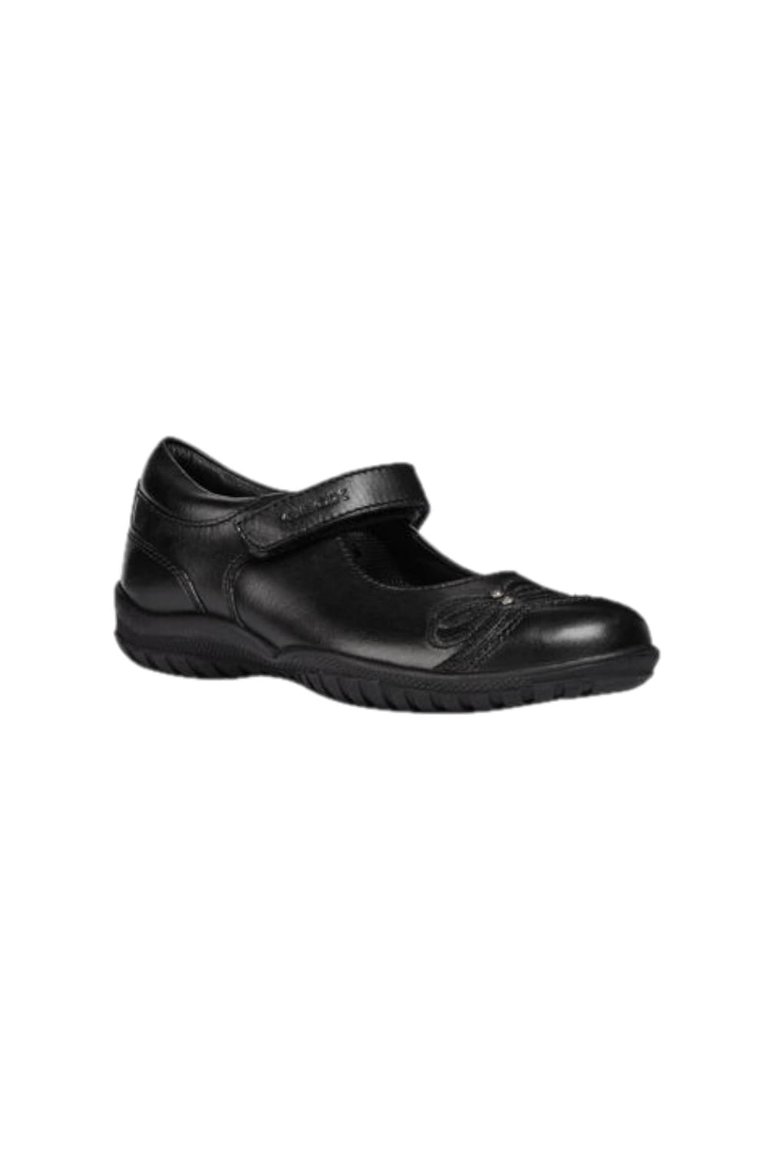 Geox J Shadow A Touch Girls Leather Fastening Shoe (Black) - Black