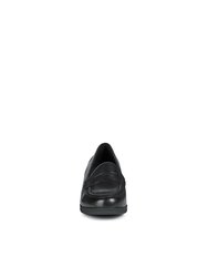 Womens/Ladies Anylla Leather Wedge Moccasins - Black