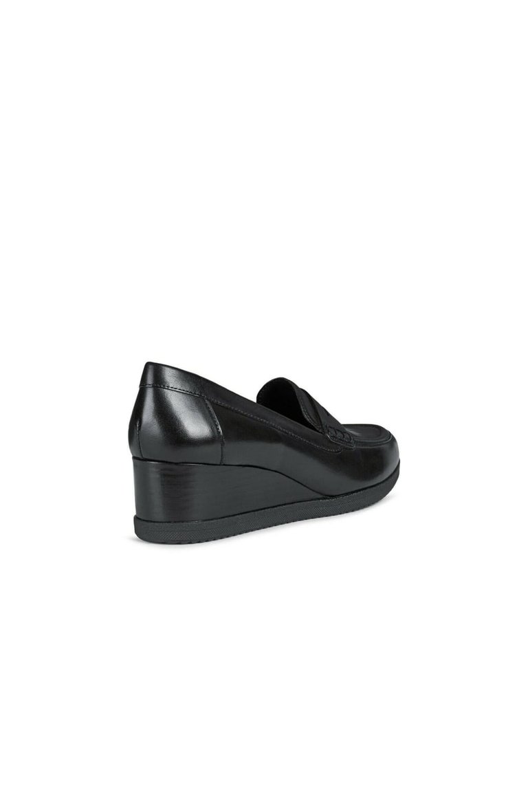 Womens/Ladies Anylla Leather Wedge Moccasins - Black