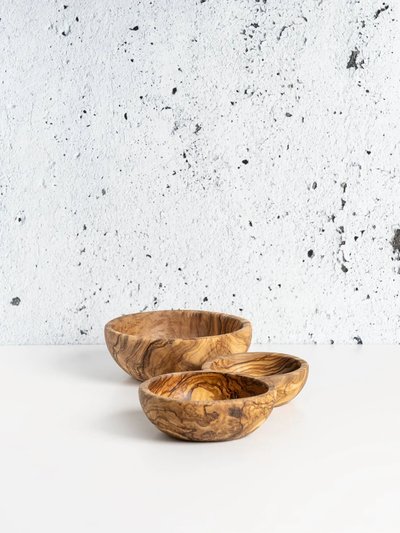Gharyan Stoneware Olive Wood Nesting Bowls - Set Of 3 product