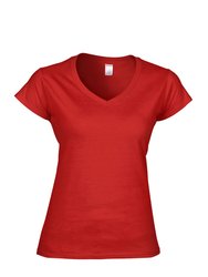 Gildan Ladies Soft Style Short Sleeve V-Neck T-Shirt (Red) - Red