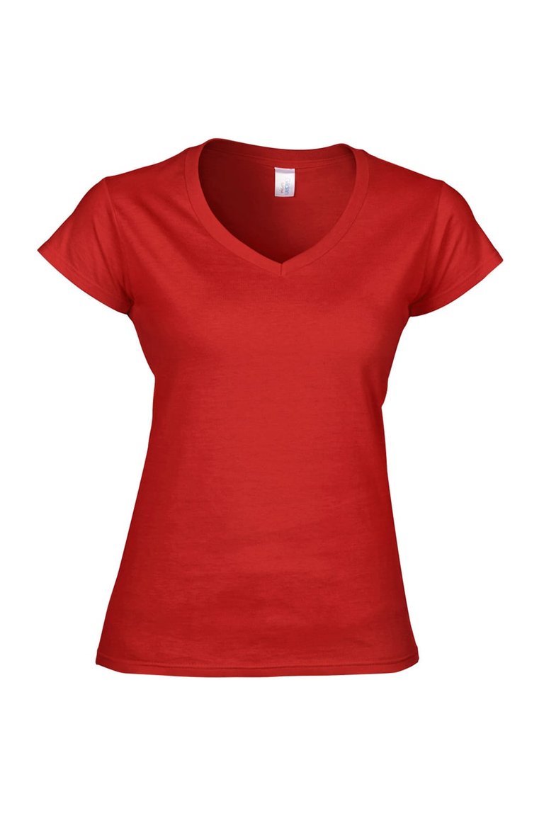 Gildan Ladies Soft Style Short Sleeve V-Neck T-Shirt (Red) - Red