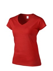 Gildan Ladies Soft Style Short Sleeve V-Neck T-Shirt (Red)