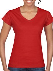 Gildan Ladies Soft Style Short Sleeve V-Neck T-Shirt (Red)