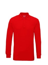 Gildan Mens Long Sleeve Double Pique Cotton Polo Shirt (Red) - Red