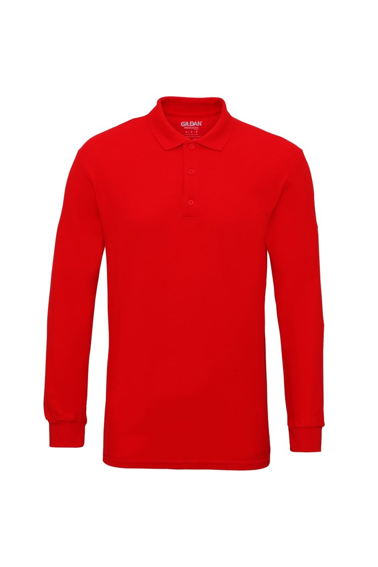 Gildan Mens Long Sleeve Double Pique Cotton Polo Shirt (Red) - Red
