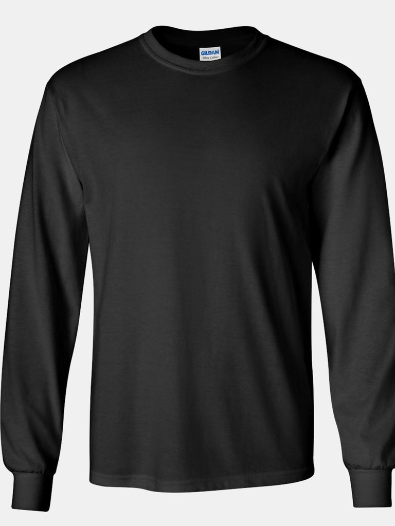Gildan Mens Plain Crew Neck Ultra Cotton Long Sleeve T-Shirt (Black) - Black