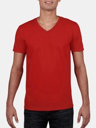 Gildan Mens Soft Style V-Neck Short Sleeve T-Shirt (Red)