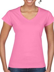 Ladies Soft Style Short Sleeve V-Neck T-Shirt - Azalea - Azalea