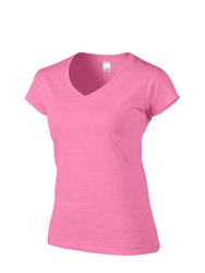 Ladies Soft Style Short Sleeve V-Neck T-Shirt - Azalea