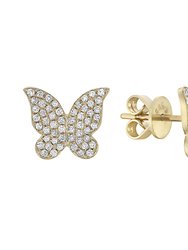 Pave Butterfly Earrings - Yellow Gold