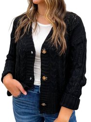 Cable Knit Sweater Cardigan - Black