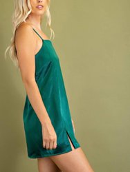 Solid Satin Mini Dress - Hunter Green