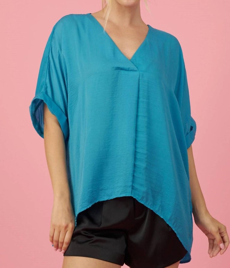 V-Neck High-Low Top In Blue - Blue