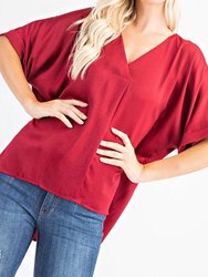 V-Neck High-Low Top In Burgundy - Burgundy