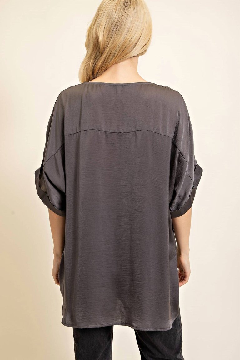 V-Neck High-Low Top In Charcoal