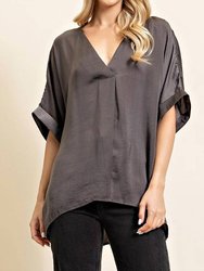 V-Neck High-Low Top In Charcoal - Charcoal