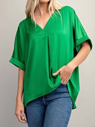 V-Neck High-Low Top In Kelly Green - Kelly Green