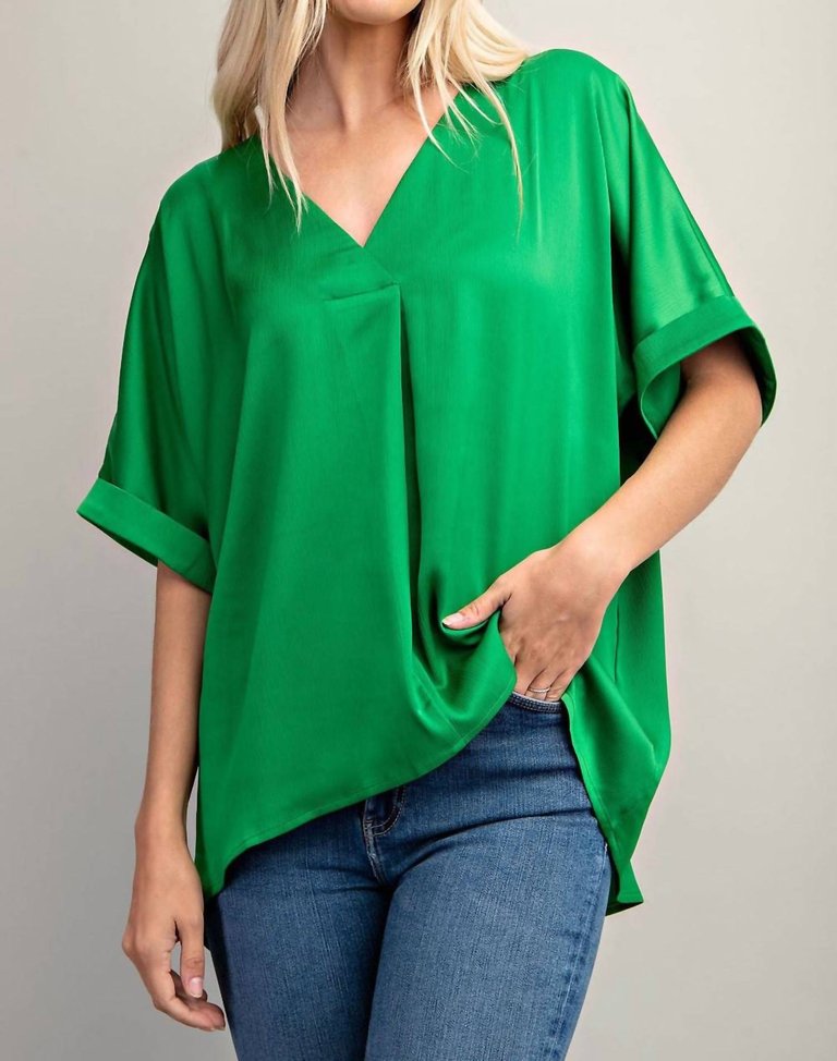 V-Neck High-Low Top In Kelly Green - Kelly Green