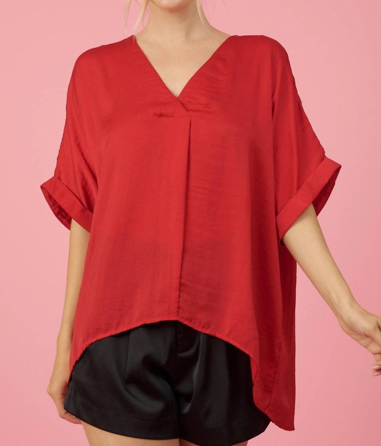 V-Neck High-Low Top In Red - Red