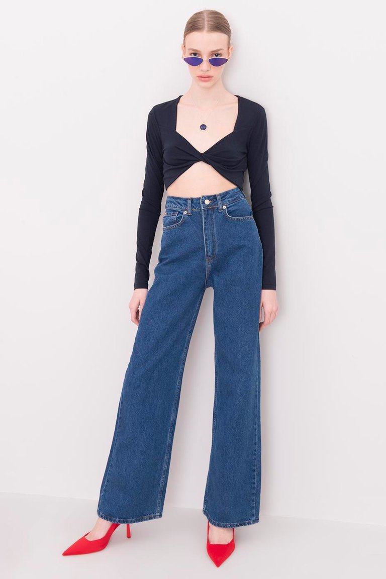 High Waist Pipe Trotter Pants - NAVY