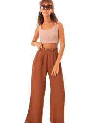 Linen Palazzo Pants - BROWN