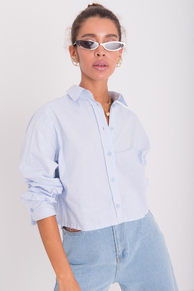 Long Sleeve Crop Shirt - Blue