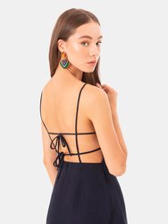 Open Back Strapped Linen Midi Dress