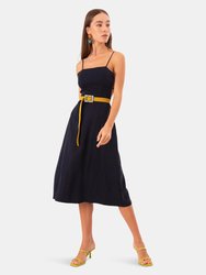 Open Back Strapped Linen Midi Dress