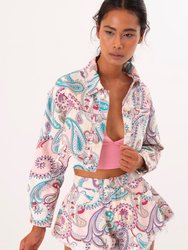 Printed Denim Jacket - Ecru