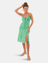 Strapped Midi Dress With Slit - GREEN