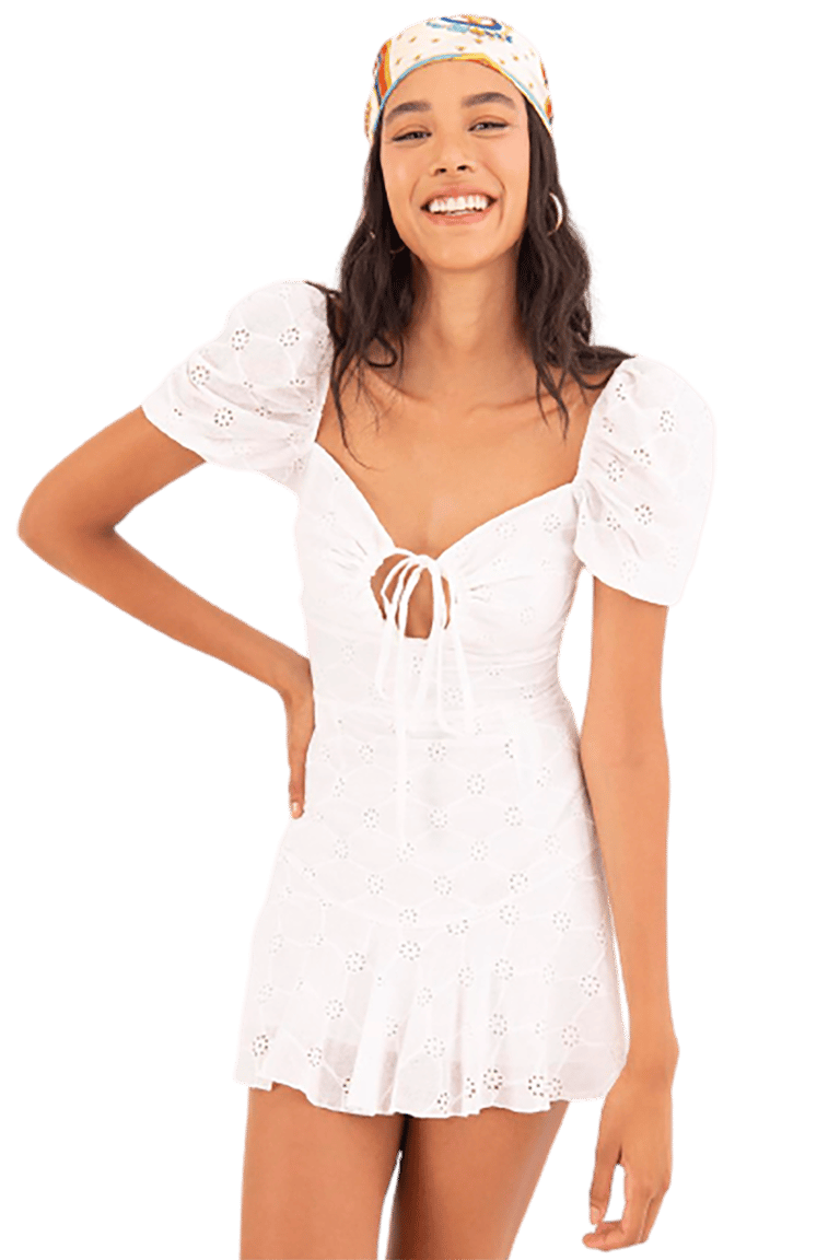 Tie Front Mini Dress - WHITE