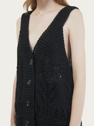 Buttoned Crochet Knit Vest