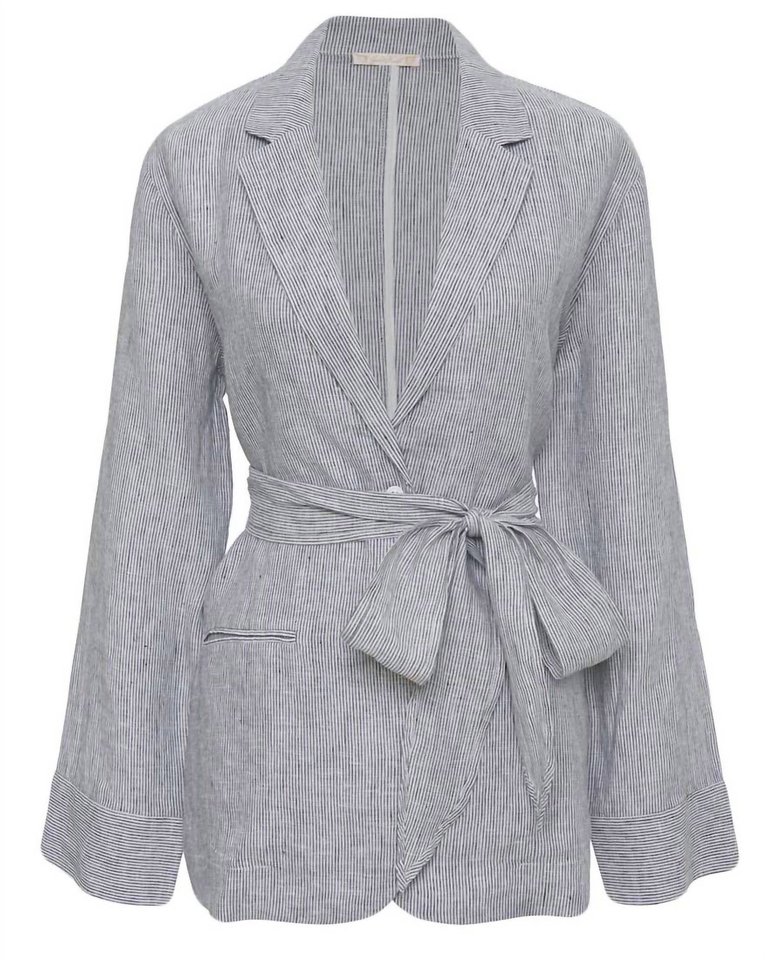 Mini Stripe Linen Blazer In Grey - Grey