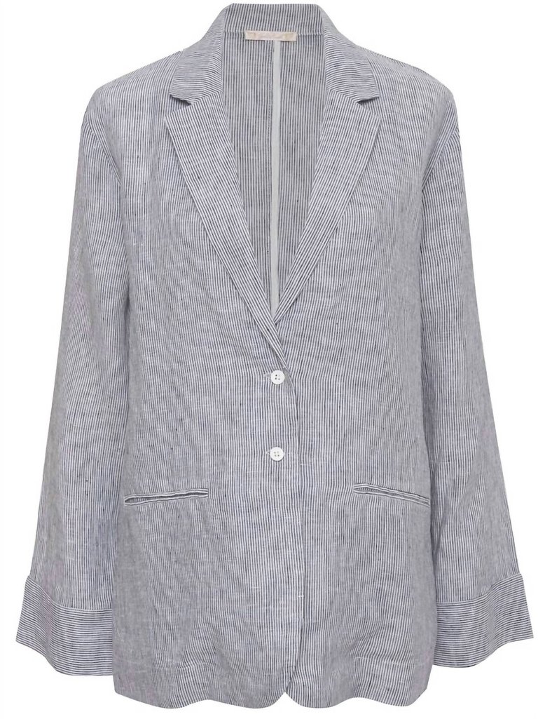 Mini Stripe Linen Blazer In Grey