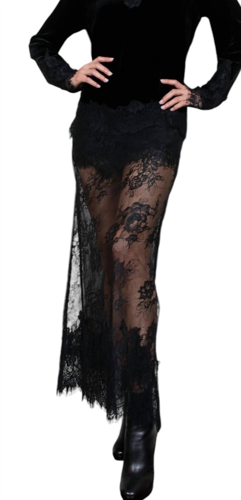 Stacy Lace Bias Skirt In Black - Black