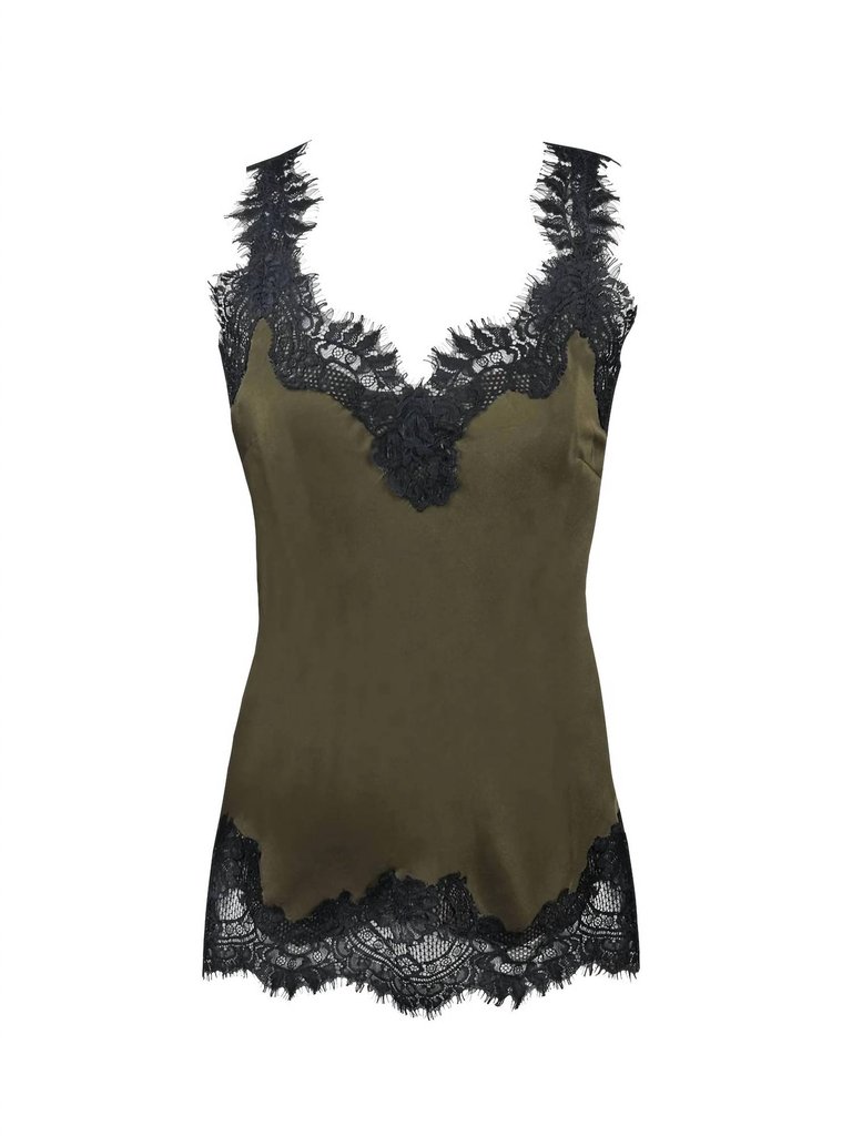 Women's Megan Lace Tank Top In Moss Green/black - Moss Green/black