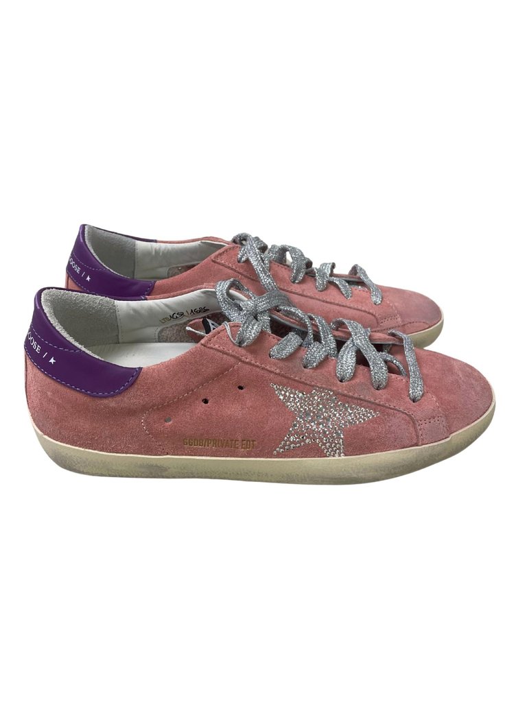 Super Star Silver Lace Up Sneakers In Pink - Pink