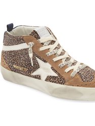 Women Leopard Mid Star Classic Hi Top Leather Suede Sneakers - Brown