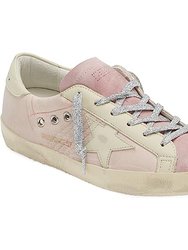 Women Super Star Pink Lace Up Leather Suede Sneakers