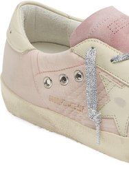 Women Super Star Pink Lace Up Leather Suede Sneakers - Pink