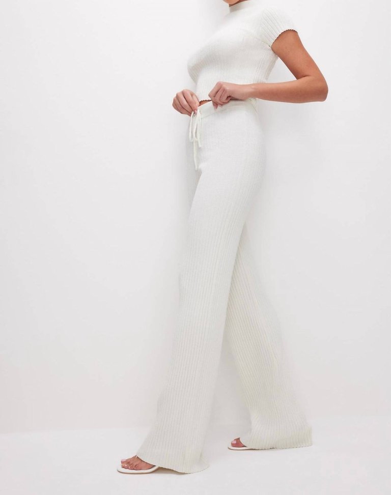 Ribbed Terry Flared Pants In Cloud White