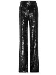 Sequin Wide Leg Pants In Black - Black