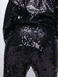 Sequin Wide Leg Pants In Black