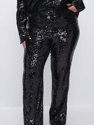 Sequin Wide Leg Pants In Black