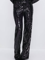 Sequin Wide Leg Pants In Black